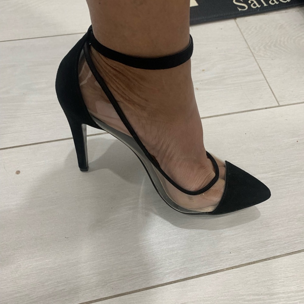 BCBG Black Stiletto with transparent side. Very stylish snd fashionable
